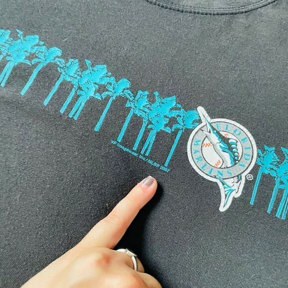 Vintage Florida Marlins Black MLB Tee T Shirt - Picture 4 of 6